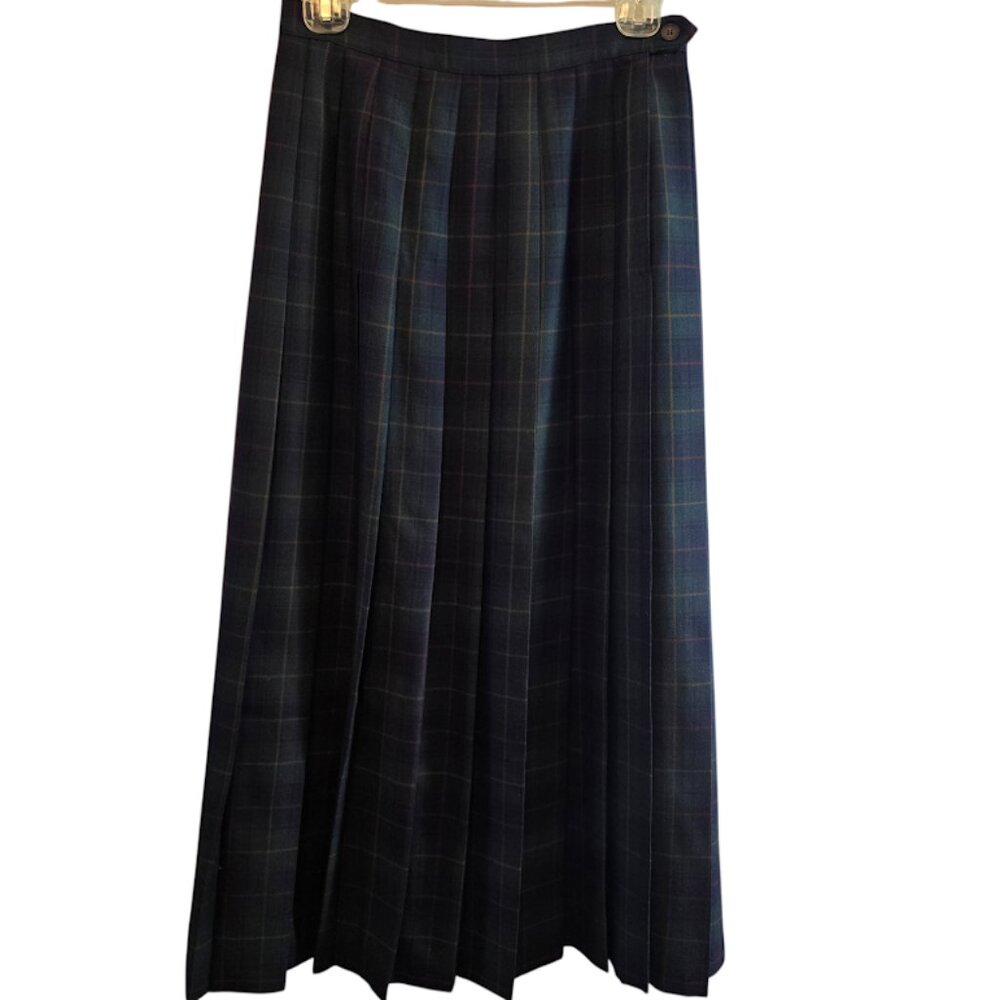 BURBERRYS VINTAGE 100% WOOL PLEATED PLAID TARTAN SKIRT SIZE 6